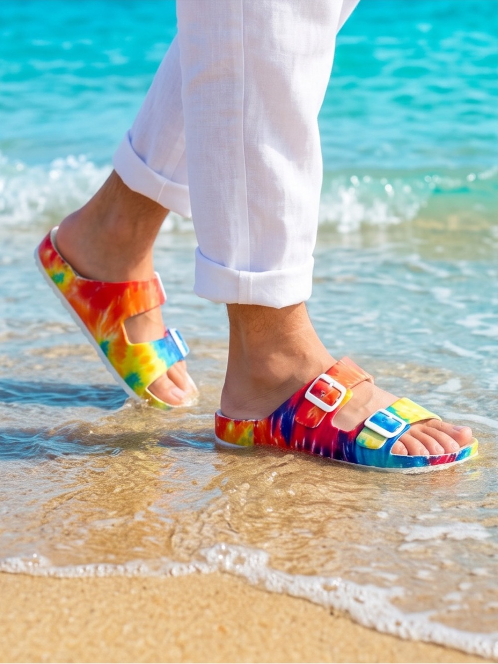 Tie-Dye Sandals Adjustable Straps Contoured Footbed New Size 41 or 10